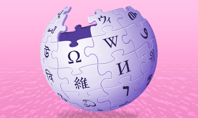 the wikipedia logo on a pink background